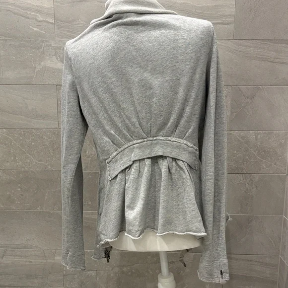 Free People Terry Light Gray Ruffle Asymmetric Cardigan jacket sweatshirt large - Picture 5 of 13